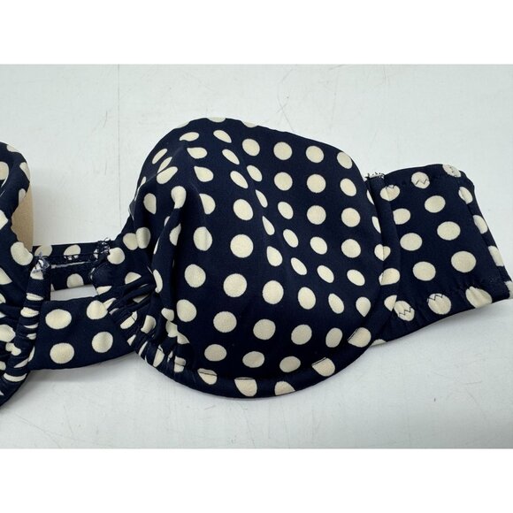 J.Crew Womens Strapless Bikini Top Swimwear Size 3B Navy Cream Polka Dot Padded - Picture 5 of 9